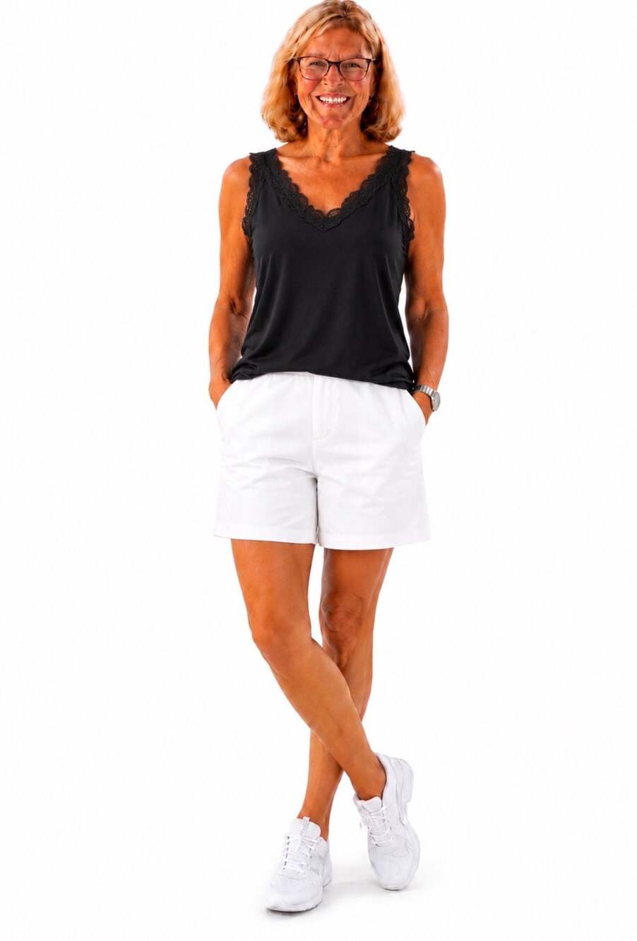 Coldwater Creek Black Lace Trim V-Neck Cami Tank Top, Size L